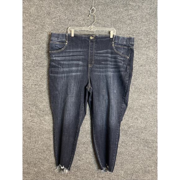 Terra & Sky Women's Plus Size Pull on Denim Capri Size 4X Dark Wash Raw Hem - Picture 1 of 8